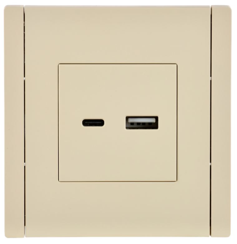 Розетка USB IEK FP-U22-018-K10 FORTE&PIANO тип A+тип C 18Вт FP451 ваниль