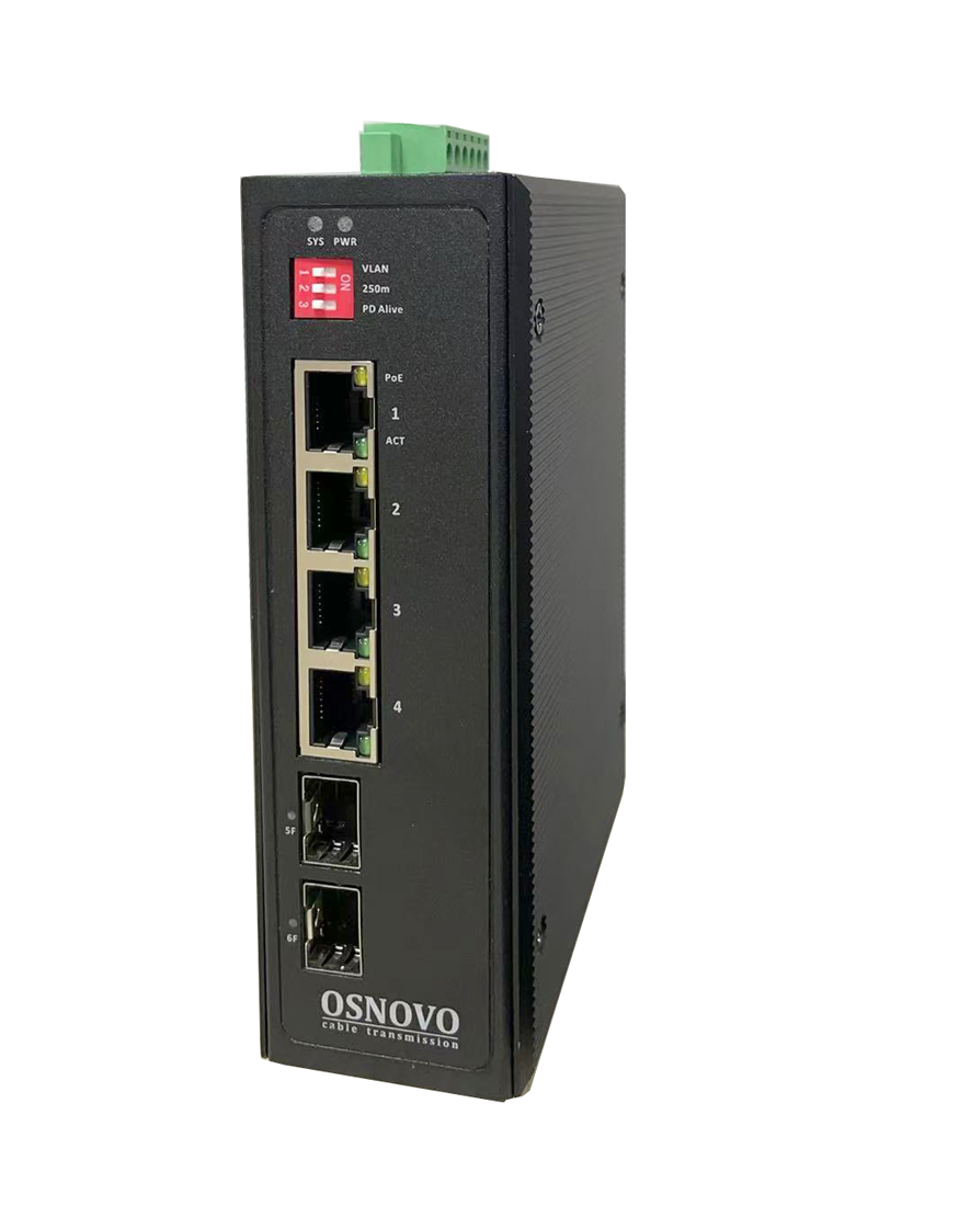Коммутатор OSNOVO SW-80402-I(port 60W,240W) промышленный PoE Gigabit Ethernet на 6 портов