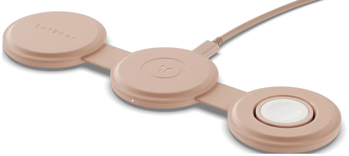 Зарядное устройство беспроводное Satechi ST-QTG31R Qi2 OntheGo 3-in-1, нежно-розовый