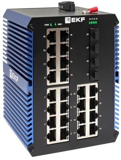 Коммутатор промышленный неуправляемый EKF TSX-U-4GX/SFP-24GTP U-4GX/SFP-24GTP 4 порта 1000Base-X SFP 24 порта 10/100/1000Base-T(X) RJ45 c PoE монтаж н