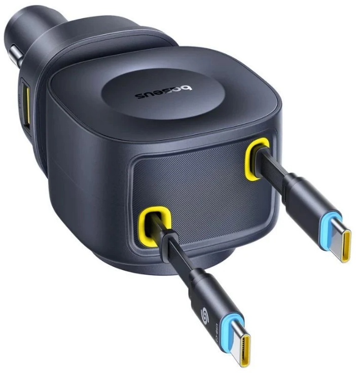 Зарядное устройство автомобильное Baseus C0206500 PrimeTrip VR2 Max 3xUSB-C+USB-A 60W, выдвижной кабель, Cosmic Black