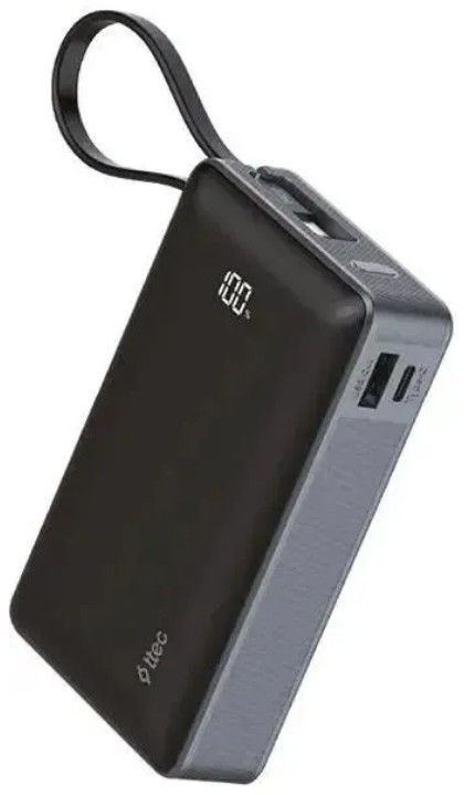 Аккумулятор внешний портативный TTEC ReCharger 2BB245GR LCD 20000mAh PD 65W USB-C and USB-A со встроенным кабелем USB-C. Цвет: серый