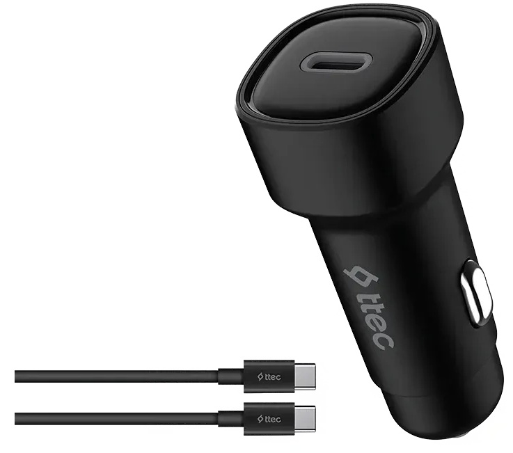 Зарядное устройство автомобильное TTEC 2CKP01CS SmartCharger PD USB-C 30W Car Fast Charger с кабелем USB-C - USB-C 3A. Цвет: черный