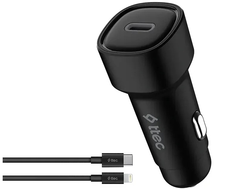 Зарядное устройство автомобильное TTEC 2CKP01LS SmartCharger PD USB-C 30W Car Fast Charger с кабелем USB-C - Lightning. Цвет: черный