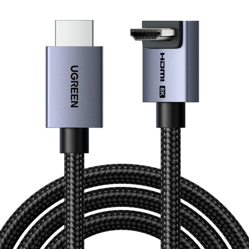 Кабель HDMI UGREEN HD188 85169_ Straight-To-Curved 8K 60Hz Round Cable. Длина: 2м. Цвет: серый космос