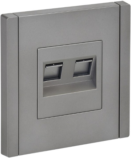 Розетка компьютерная+телефонная IEK FP-KT20-O-1-K46 FORTE&PIANO RJ11+RJ45 кат.5E FP535 сталь