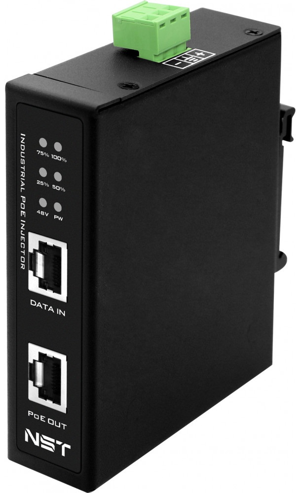 Инжектор PoE NST NS-PI-1G-90/IB промышленный Gigabit Ethernet на 90W с бустером напряжения. Соответствует стандартам PoE IEEE 802.3af/at/bt. Автоматич