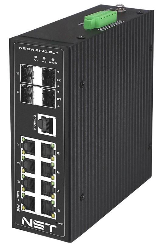 Коммутатор управляемый NST NS-SW-8F4G-PL/I промышленный (L2+) Fast Ethernet на 8FE RJ45 + 4 GE SFP порта