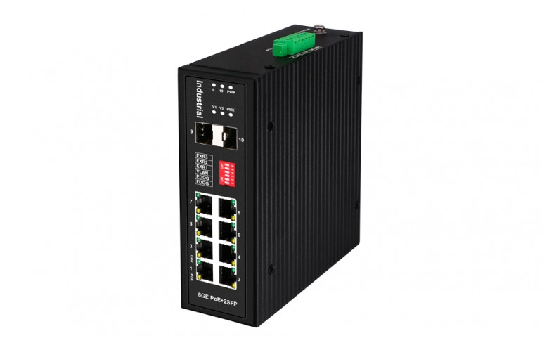 Коммутатор промышленный NST NS-SW-8G2G-P/I HiPoE Gigabit Ethernet на 8GE PoE + 2 GE SFP порта. Порты: 1 x GE (10/100/1000Base-T) с PoE BT (до 90W) + 7