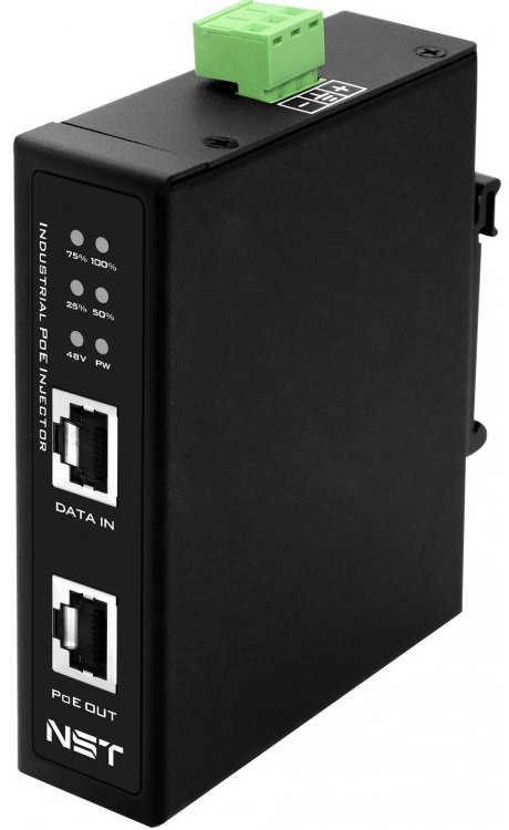Инжектор PoE NST NS-PI-1G-90/I промышленный Gigabit Ethernet на 90W. Соответствует стандартам PoE IEEE 802.3af/at/bt. Автоматическое определение PoE у