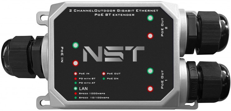 Удлинитель PoE NST NS-EXSW-3GP/W /коммутатор, уличный Gigabit Ethernet на 3 порта. Порты: 2 х GE (10/100/1000 Base-T) с PoE (до 25W) + 1 x GE (10/100/