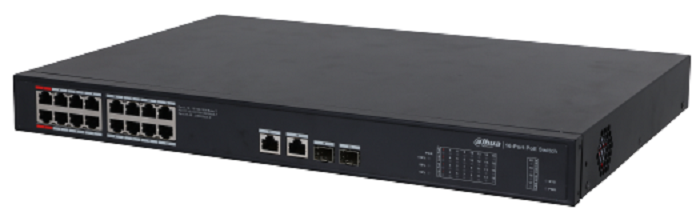 Коммутатор Dahua DH-PFS3220-16GT-190 16-портовый управляемый гигабитный с PoE, уровень L2 Порты: 16 RJ45 10/100/1000Мбит/с (PoE/PoE+/Hi-PoE), 2 RJ45 1
