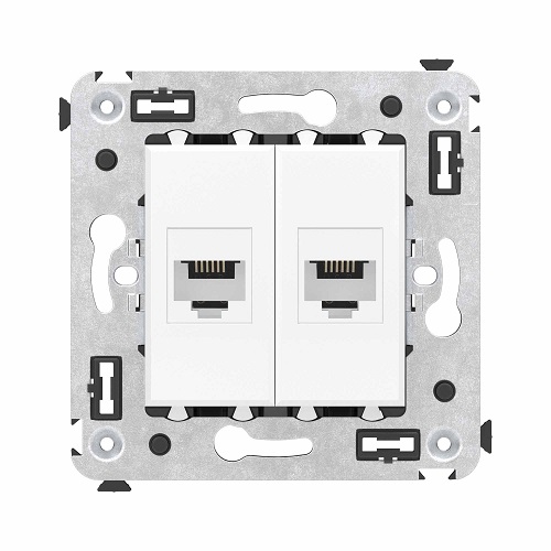 Телефонная розетка DKC 4400614 RJ-12 без шторки в стену двойная, "Белое облако", "Avanti"