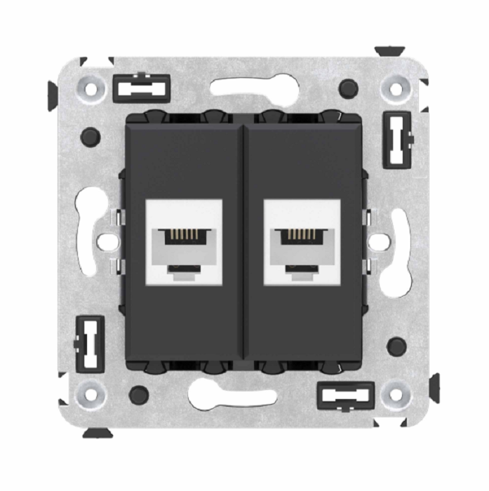 Телефонная розетка DKC 4412614 RJ-12 без шторки в стену двойная, "Черный матовый", "Avanti"