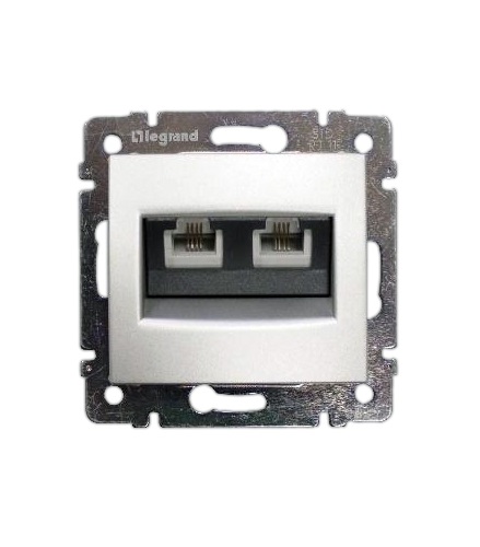 Розетка Legrand 770139 Valena телефонная RJ 11, 4 контакта, 2 выхода, IP20 (алюминий)