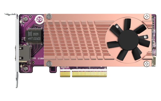 Карта расширения QNAP QM2-2P10G1TB 2 слота M.2 22110/2280 NVMe SSD. Интерфейс PCIe Gen2 x4, 1 порт 10 GbE BASE-T.