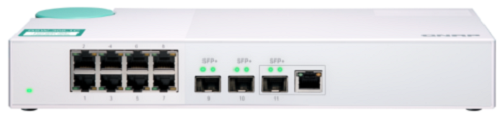 Коммутатор неуправляемый QNAP QSW-308-1C 10 Gb/s с 3*SFP, из которых 1 совмещен с RJ-45 и 8*1 Gb/s RJ-45, пропускная способность до 76 Gb/s, поддержк