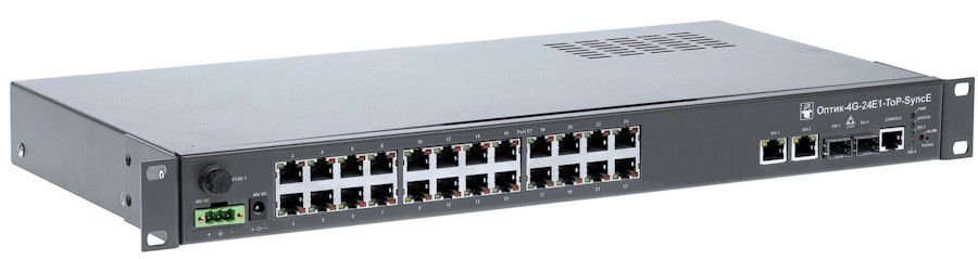 Мультиплексор-коммутатор НПО Телеком Оптик-4G-24E1-ToP TDMoP, 24 потока E1, 2хRJ45-10/100/1000, 2 слота для SFP, размеры 1U, 19", среда передачи Gb Et