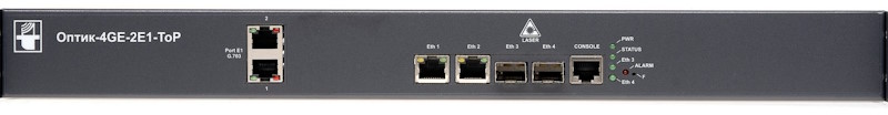 Мультиплексор-коммутатор НПО Телеком Оптик-4GE-2E1-ToP TDMoP, 2 потока E1, 2хRJ45-10/100/1000, 2 слота для SFP, размеры 1U, 19" (420*160*43мм без ушей