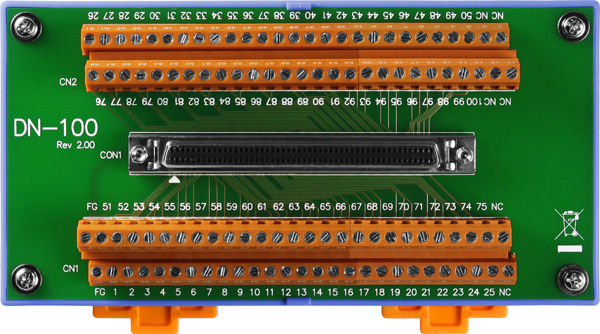 Плата ICP DAS DN-100 CR I/O Connector Block (Pitch= 381 mm) with DIN-Rail Mounting and 100-pin SCSI II