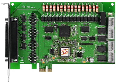 Плата ICP DAS PEX-730 CR PCI Express, 32-channel isolated digital I/O & 32-channel TTL digital I/O board. (current sinking) (RoHS) Includes one CA-400