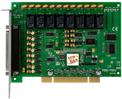Плата ICP DAS PISO-725U CR Universal PCI, 8-channel Relay Output & 8-channel Isolated Digital Input Board. (RoHS)Includes one CA-4002 D-Sub connector.