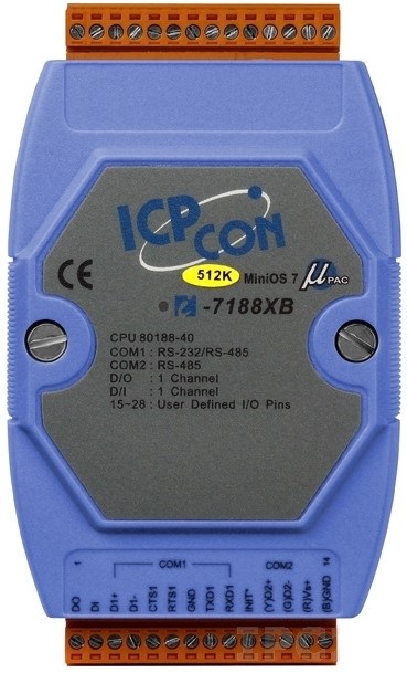 Контроллер ICP DAS I-7188XB-512 CR Embedded Controller with two communication port, developing tool kit, With 512 k flash