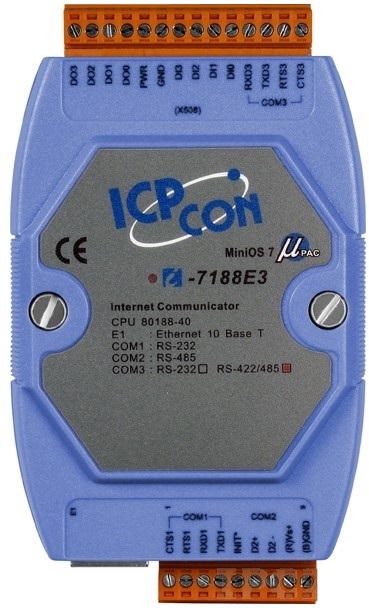 Контроллер ICP DAS I-7188E8 CR Internet Communication Controller with one Ethernet port, Seven RS-232 ports and one RS-485