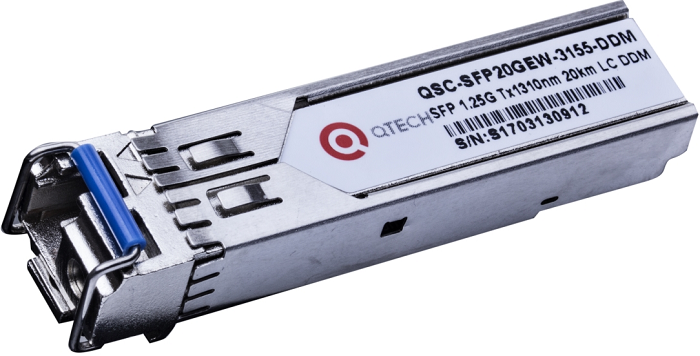 Трансивер QTECH QSC-SFP3GEW-3155-DDM 3км, 1,25Гбит/с, Tx=1310/Rx=1550нм, LC, FP, SM, DDM