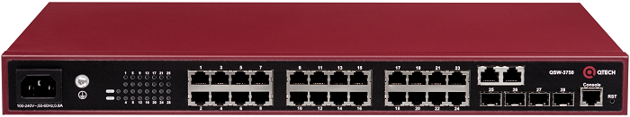 Коммутатор управляемый QTECH QSW-3750-28T-AC-R L2+, 24 порта 10/100/1000BASE-T, 4 порта 100/1000BASE-X SFP, 4K VLAN, 16K MAC адресов, консольный порт,