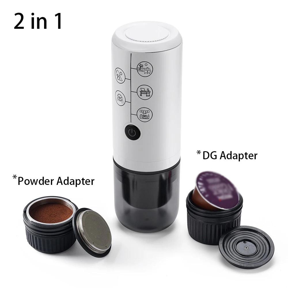 Кофемашина Портативная Эспрессо для Автомобиля Дома Кемпинга Кофеварка 2-в-1 Адаптер для Капсул и Молотого Кофе Nespresso для Dolce Gusto белый Lntelligent Living Hall