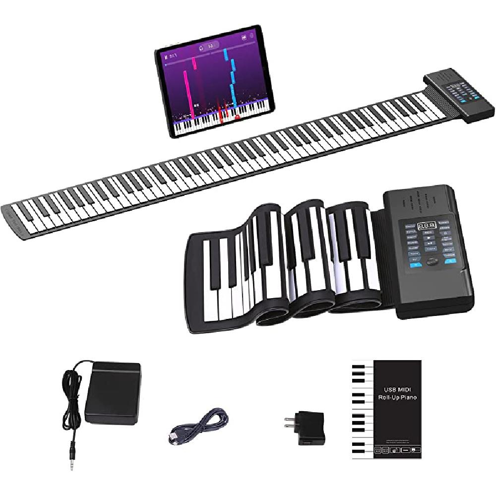 Пианино Roll Up, 88 клавиш, 128 тонов и ритмов, поддерживает MIDI Bluetooth для детей, взрослых, начинающих 88 Key black Bobo Life