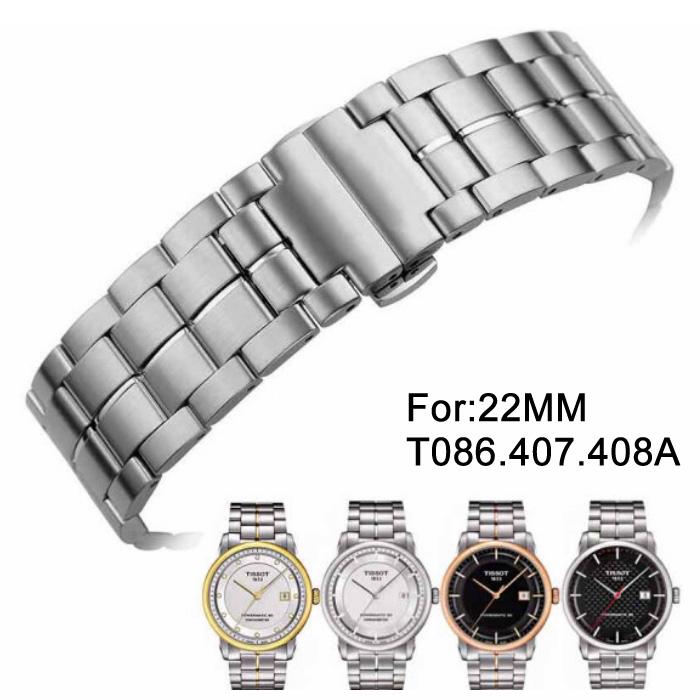 22 мм T086407A T086408A T086407 T086408 Серия Запчасти для часов Мужской твердый браслет из нержавеющей стали Ремешки для часов для T086 LUXURY POWERMATIC 80 Series T086-22mm серебряный For Tissot Watch Band s