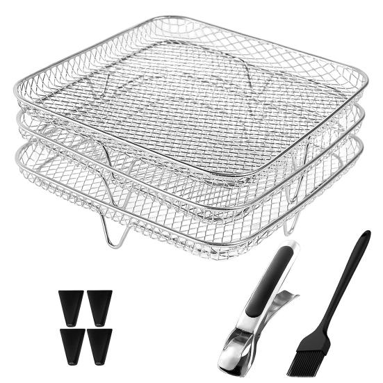 1 комплект, трехслойная стойка для дегидратора из нержавеющей стали, штабелируемая квадратная посудомоечная машина, безопасная стойка для пароварки для обжарки, аксессуары для кухонной фритюрницы Square white Household kitchen