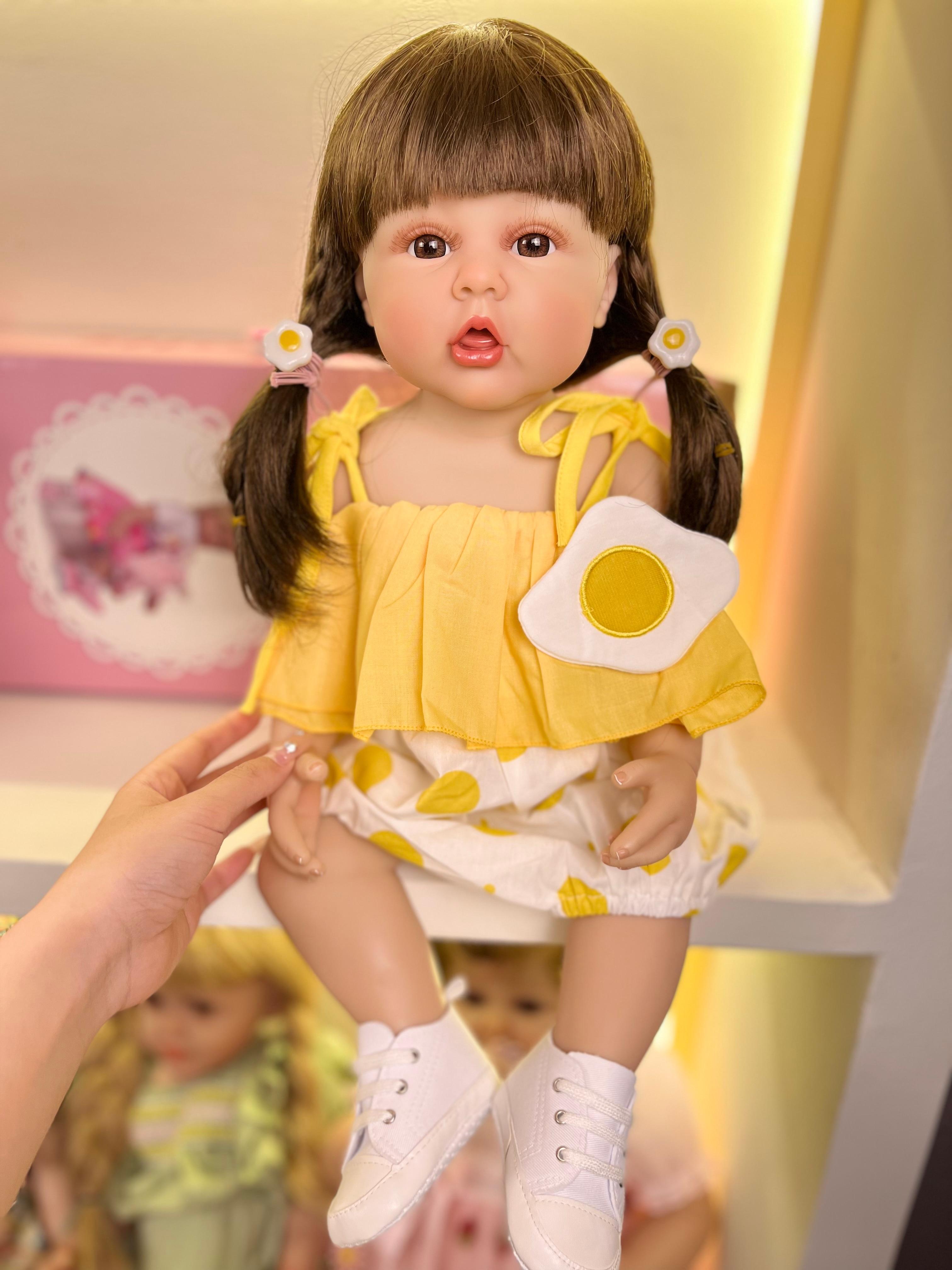 Реалистичная 55 см 22 дюйма мягкая силиконовая кукла Reborn Baby с длинными волосами для девочек, игрушка, реалистичная принцесса для малышей Bebe, подарок на день рождения beige BZDOLL Reborn