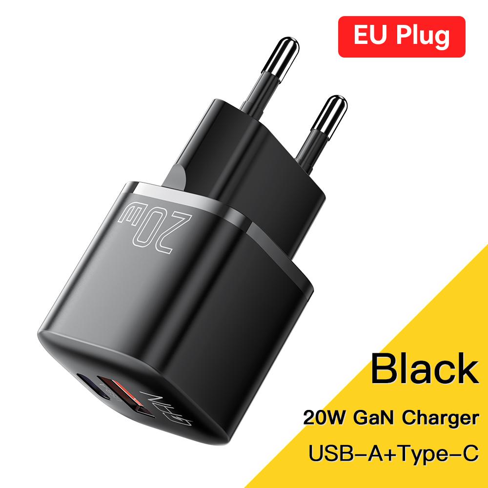 Essager 20 Вт Gan Usb Type C Зарядное устройство Pd Быстрая зарядка телефона Qc 3,0 Быстрые зарядные устройства для Iphone 14 13 12 11 Pro Max Mini Ipad Зарядка EU Black 01 blue
