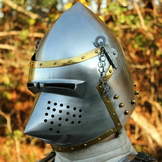 Средневековый шлем Hounskull Pigface Bascinet 18g Функциональная реконструкция доспехов gray ROYAL HANDICRAFT