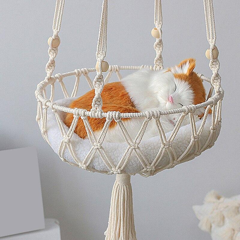 Большой гамак для кошек, макраме, подвесные качели, корзина для кровати для кошек, домашние аксессуары для кошек, кошачий домик, кровать для щенка, подарок слоновая кость Refreshing Home