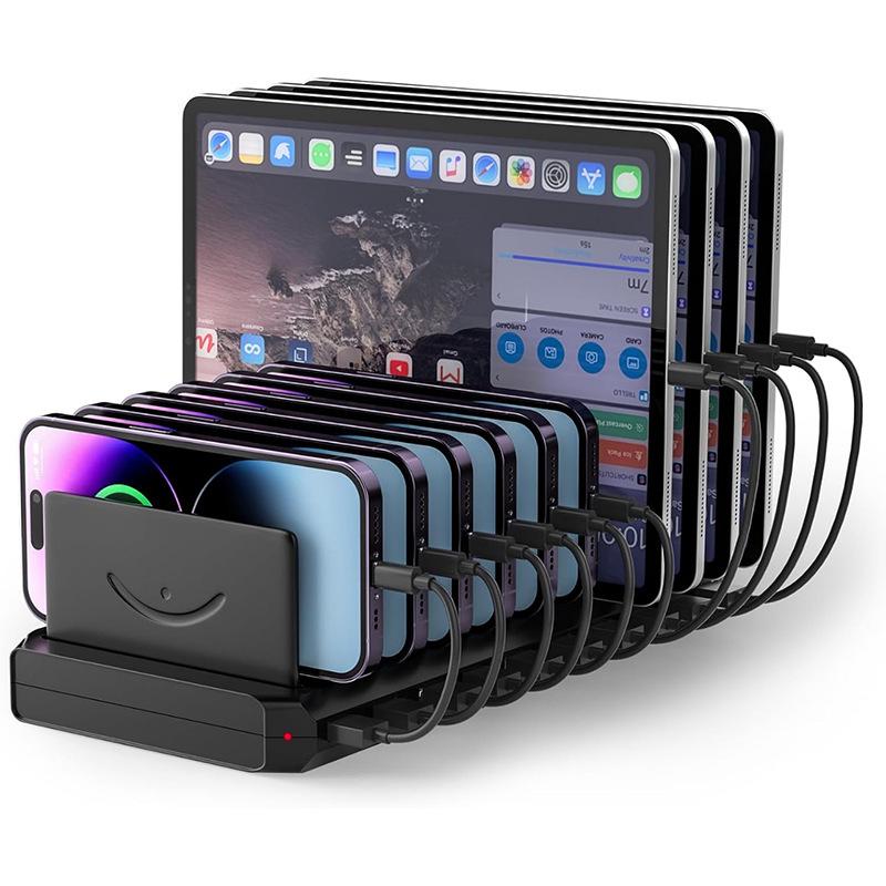 10-Port USB PD Charging Station with Storage Rack for Tablets & Phones US Plug gray ElectroCN