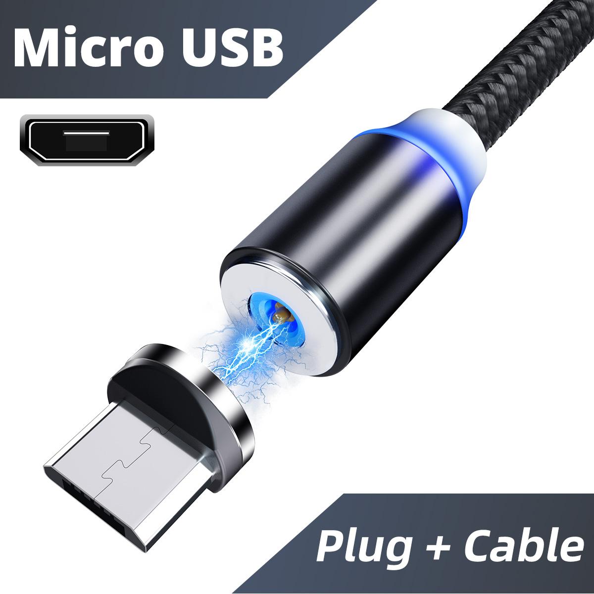 Светодиодный USB-кабель для зарядного устройства 2,0 А, кабель типа C, микро-USB, быстрая зарядка мобильного телефона Micro чёрный AL
