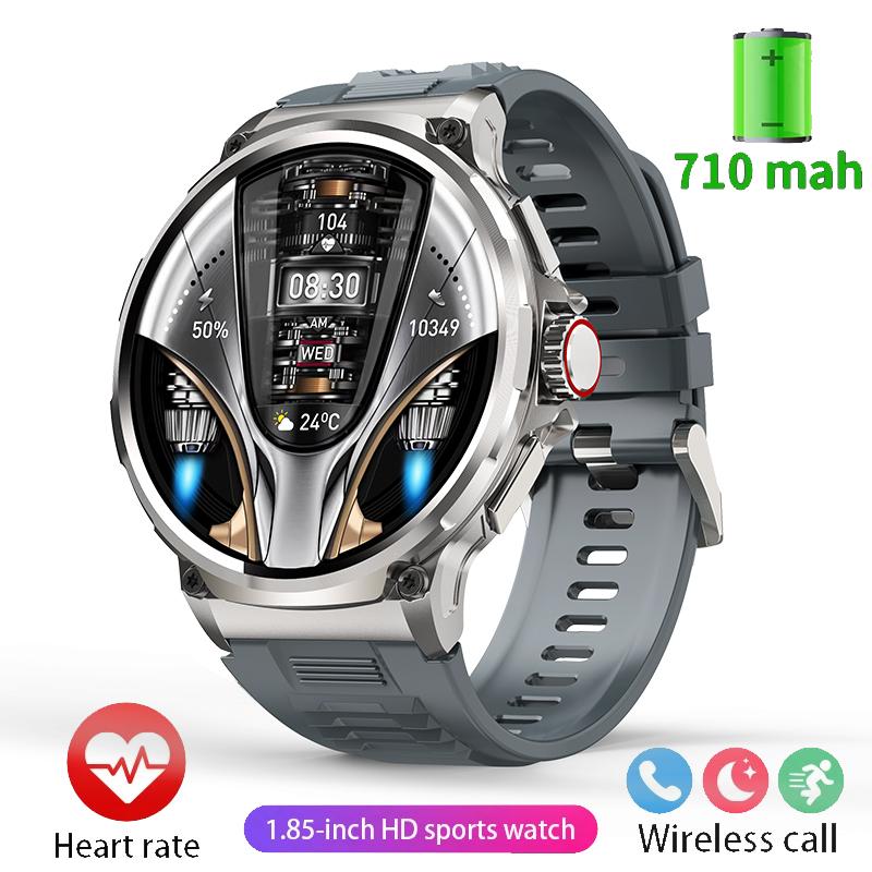 2024 Новые Смарт-часы с GPS-треком для мужчин, 1,85-дюймовый Ultra HD AMOLED-экран, аккумулятор 710 мАч, умные часы с Bluetooth-вызовом Silicone band серебряный ZODVBOZ Smart watch1