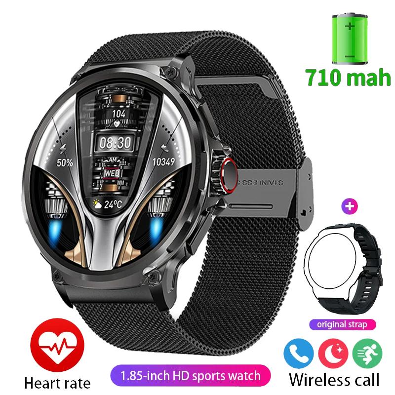 2024 Новые Смарт-часы с GPS-треком для мужчин, 1,85-дюймовый Ultra HD AMOLED-экран, аккумулятор 710 мАч, умные часы с Bluetooth-вызовом Silicone + mesh steel чёрный ZODVBOZ Smart watch1