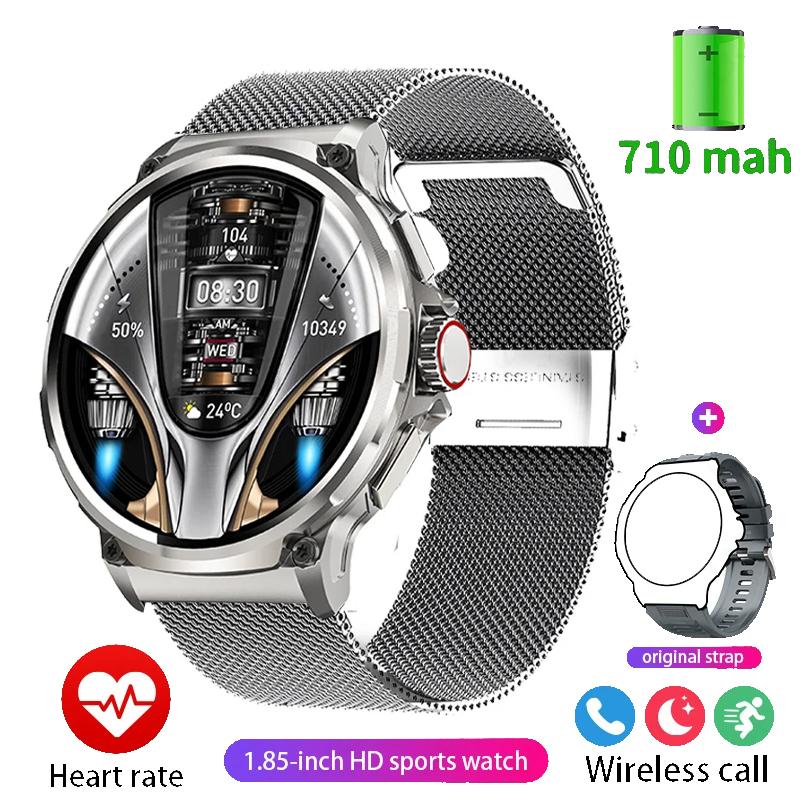 2024 Новые Смарт-часы с GPS-треком для мужчин, 1,85-дюймовый Ultra HD AMOLED-экран, аккумулятор 710 мАч, умные часы с Bluetooth-вызовом Silicone + mesh steel серебряный ZODVBOZ Smart watch1