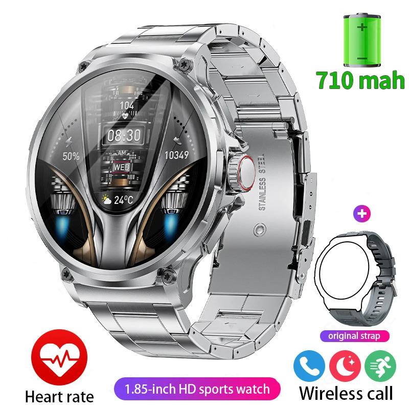 2024 Новые Смарт-часы с GPS-треком для мужчин, 1,85-дюймовый Ultra HD AMOLED-экран, аккумулятор 710 мАч, умные часы с Bluetooth-вызовом Silicone + steel серебряный ZODVBOZ Smart watch1