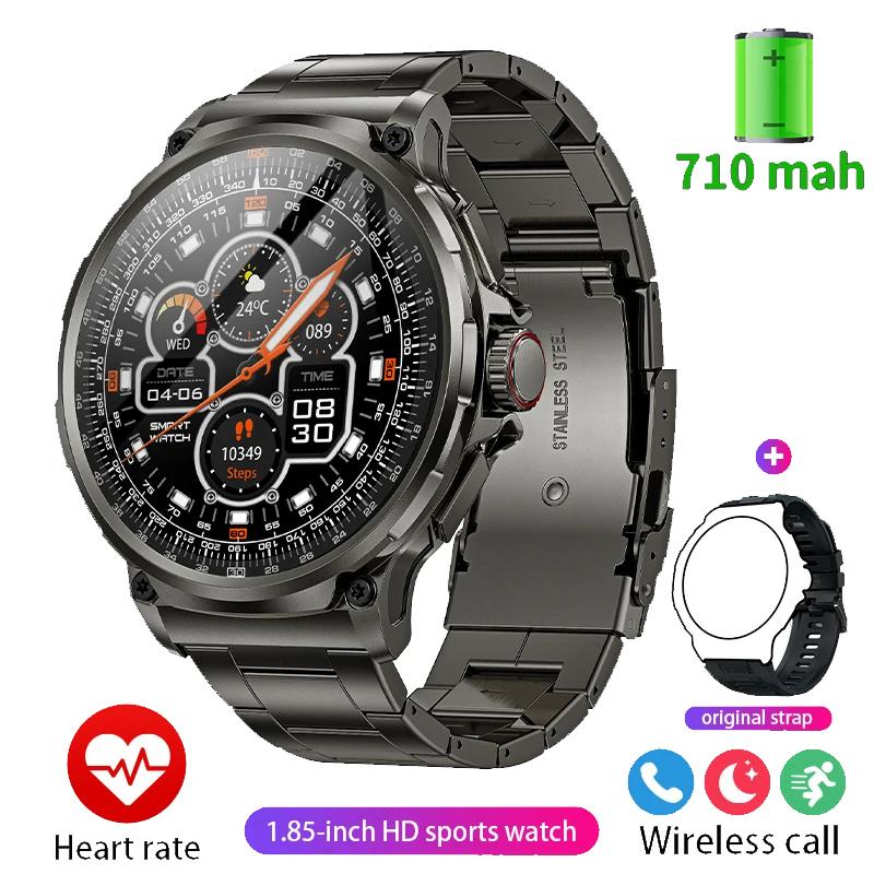 2024 Новые Смарт-часы с GPS-треком для мужчин, 1,85-дюймовый Ultra HD AMOLED-экран, аккумулятор 710 мАч, умные часы с Bluetooth-вызовом Silicone + steel чёрный ZODVBOZ Smart watch1