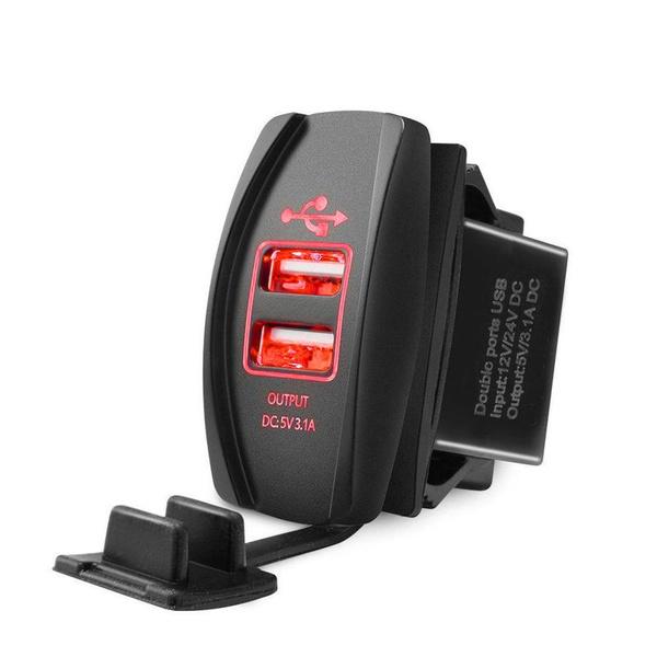 Для мобильного телефона 3.1A Dual USB Port Зарядное устройство Розетка 12V LED Водонепроницаемый красный Houspace