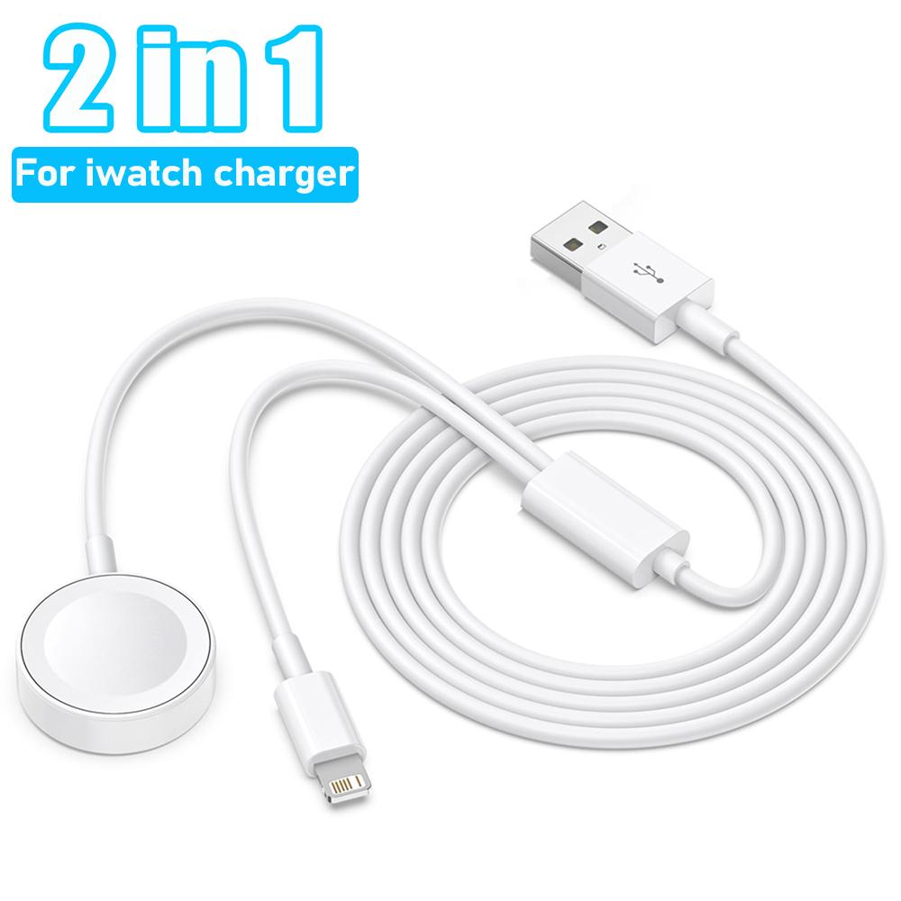 Кабель 2 в 1 для зарядного устройства Apple Watch серии 9, 8, 7, 6, 5, 4, 3 USB-станция для быстрой портативной зарядки iPhone 14, 13, 12, 11 Pro Max Plus white Charging set