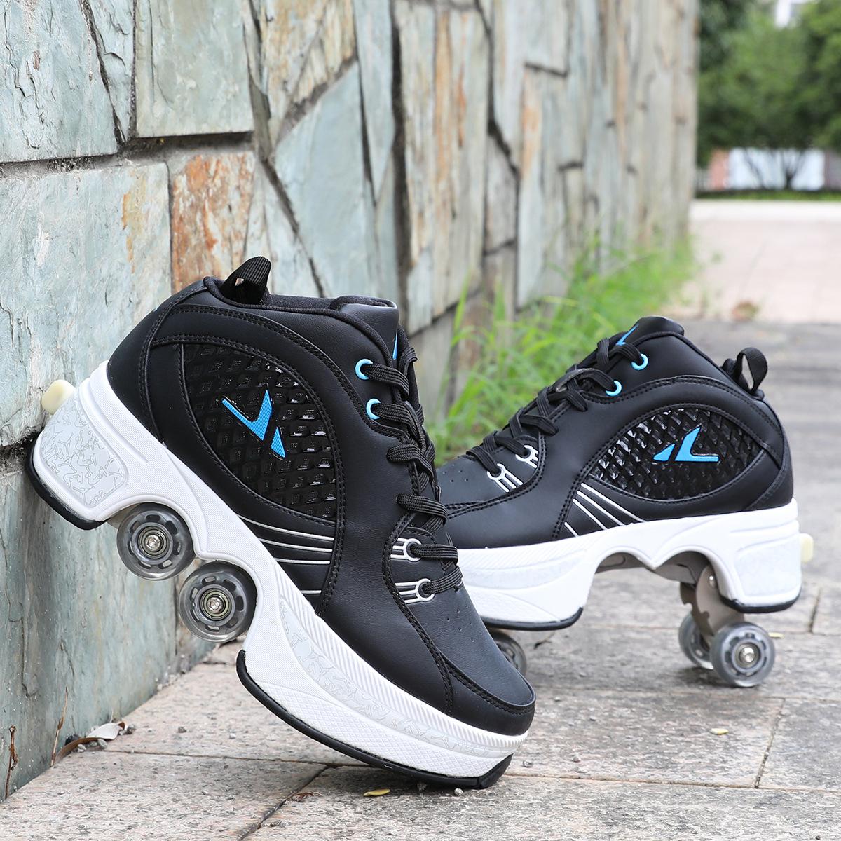 Кроссовки Wheels с двойными колесами Роликовые кроссовки для мальчиков и девочек Роликовая обувь Обувь для деформаций Роликовые коньки Обувь 35 чёрный TXW11SS