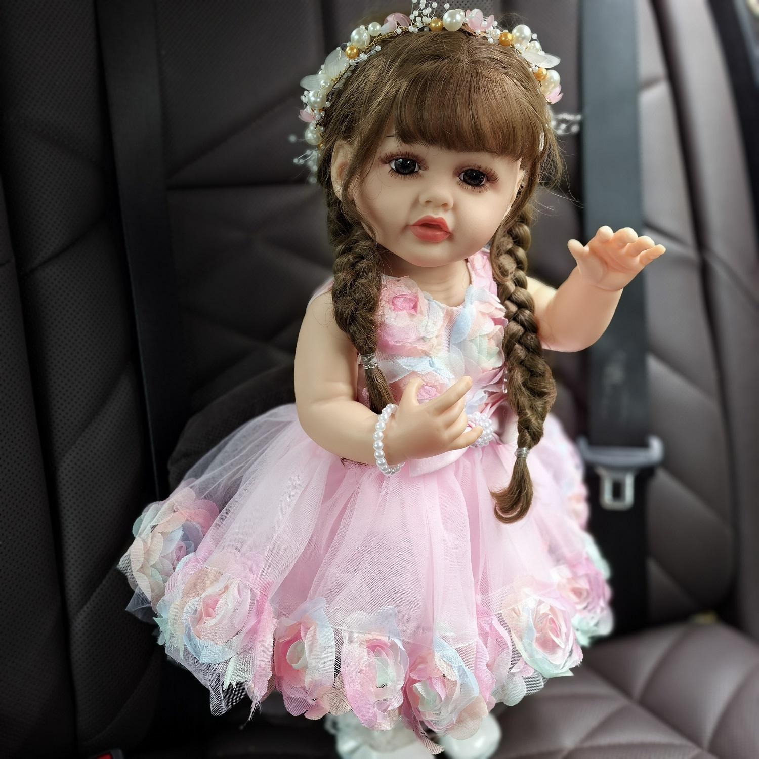 Fashion Reborn Baby Dolls 55 cm Girl Bebe Babies Doll Rooted Hairstyle Realistic Princess Full Silicone Vinyl Body Birthday Christmas Gift Toys 22 inch about 55 cm gray KEIUMI