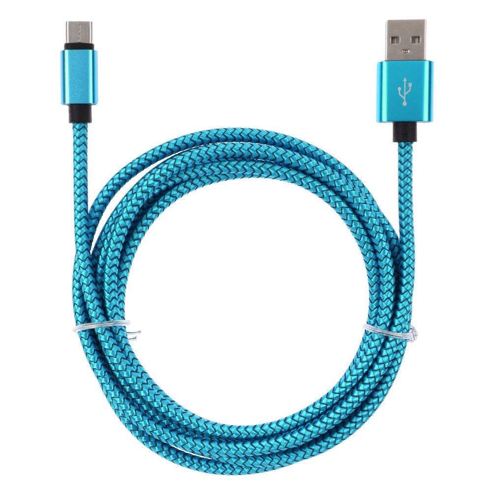 Удлиненный USB-кабель для быстрой зарядки с нейлоновой оплеткой, тип C USB-C/кабель для быстрой зарядки для iPhone Samsung Xiaomi Huawei 1m for Android синий QEC